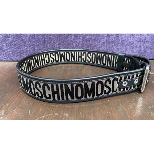 153 - Moschino Black Jacquard Logo Buckle Belt Made from Textile and Leather Size 40, 80cm L.(Unused) - Ta... 