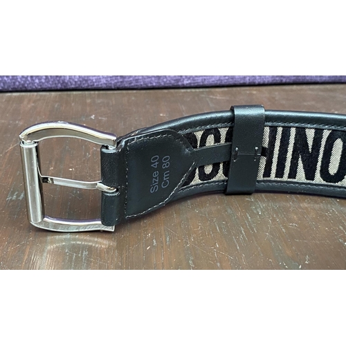 153 - Moschino Black Jacquard Logo Buckle Belt Made from Textile and Leather Size 40, 80cm L.(Unused) - Ta... 
