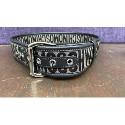 153 - Moschino Black Jacquard Logo Buckle Belt Made from Textile and Leather Size 40, 80cm L.(Unused) - Ta... 