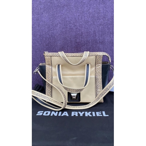 160 - Sonia Rykiel Italian Calfskin Beige Leather Shoulder/Handback with Black Edging and Snake Skin Detai... 