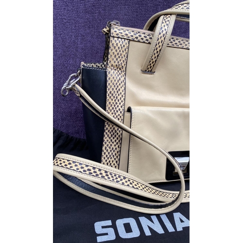 160 - Sonia Rykiel Italian Calfskin Beige Leather Shoulder/Handback with Black Edging and Snake Skin Detai... 