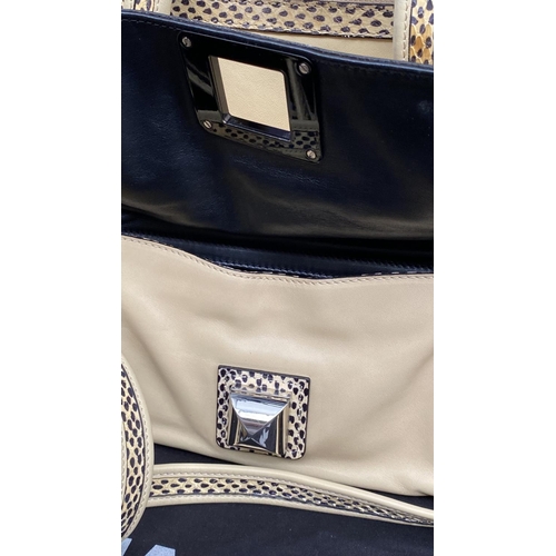 160 - Sonia Rykiel Italian Calfskin Beige Leather Shoulder/Handback with Black Edging and Snake Skin Detai... 