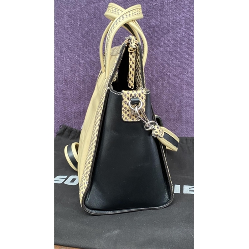 160 - Sonia Rykiel Italian Calfskin Beige Leather Shoulder/Handback with Black Edging and Snake Skin Detai... 