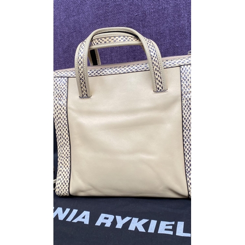 160 - Sonia Rykiel Italian Calfskin Beige Leather Shoulder/Handback with Black Edging and Snake Skin Detai... 