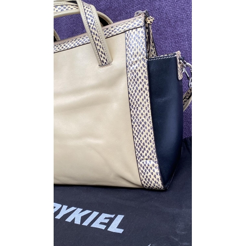 160 - Sonia Rykiel Italian Calfskin Beige Leather Shoulder/Handback with Black Edging and Snake Skin Detai... 