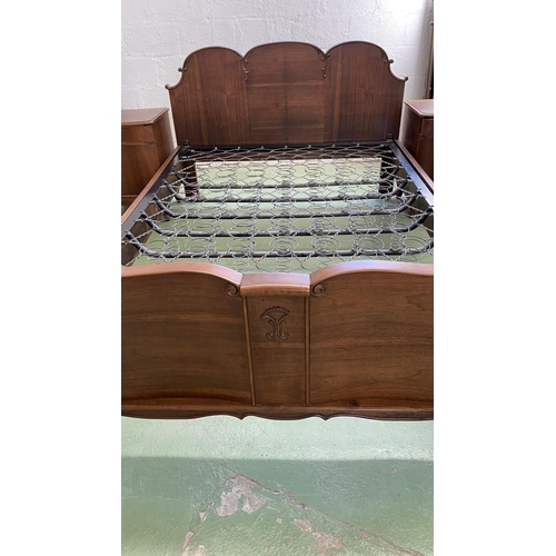 166 - Large Beautiful Walnut Single Bed Frame Together with 2 Matching Bedside Tables (Missing x1 Handle -... 
