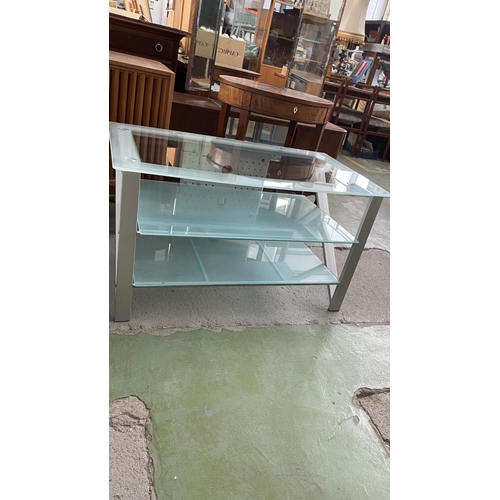 167 - Modern TV Stand with Metal Frame Tempered Glass Shelves and Cable Management at the Back (100 W. x 5... 