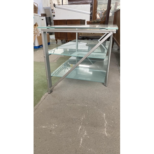 167 - Modern TV Stand with Metal Frame Tempered Glass Shelves and Cable Management at the Back (100 W. x 5... 