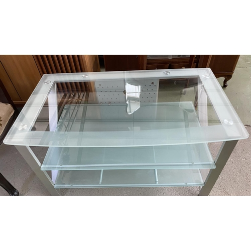 167 - Modern TV Stand with Metal Frame Tempered Glass Shelves and Cable Management at the Back (100 W. x 5... 