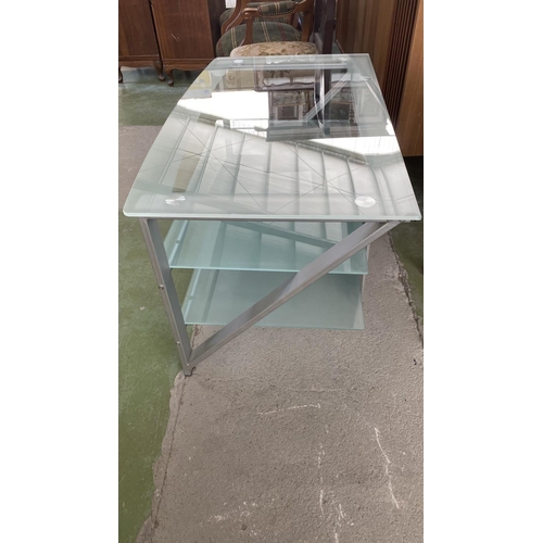167 - Modern TV Stand with Metal Frame Tempered Glass Shelves and Cable Management at the Back (100 W. x 5... 