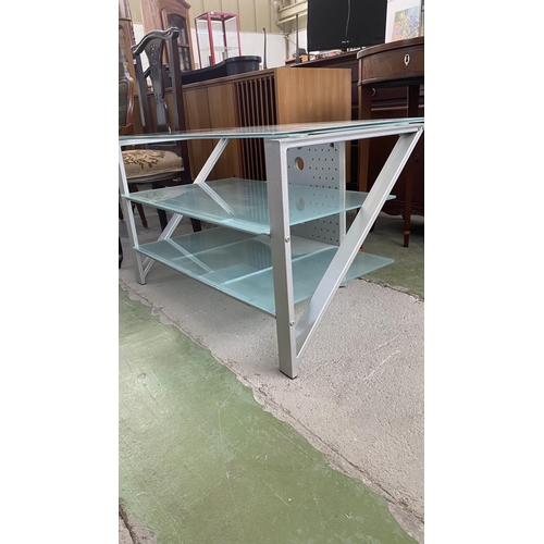 167 - Modern TV Stand with Metal Frame Tempered Glass Shelves and Cable Management at the Back (100 W. x 5... 