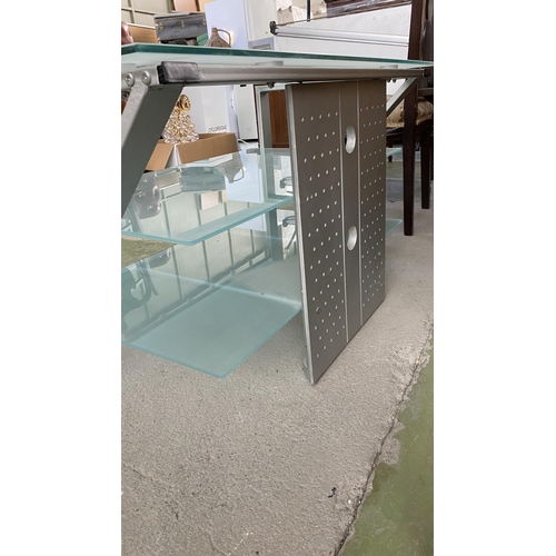 167 - Modern TV Stand with Metal Frame Tempered Glass Shelves and Cable Management at the Back (100 W. x 5... 