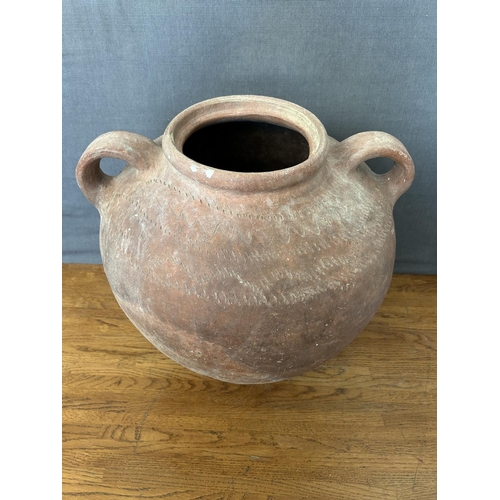 172 - Large Vintage Red Cyprus Jar with 2 Handles (Appr. 41cm H., 41cm W.)