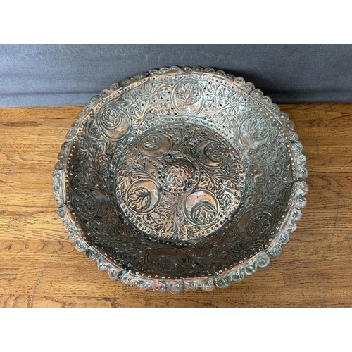 196 - Vintage Large Middle Eastern Decorative Round Patterned Bowl (36cm Diameter)