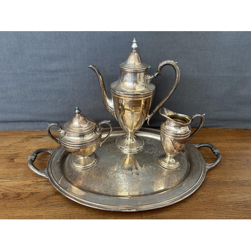 198 - Concord Silver International 4-Piece Tea Set of Silver Plated Serving Tray with Matching Coffee Pot,... 