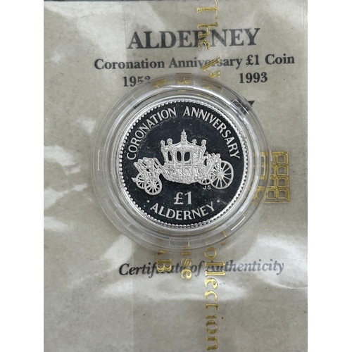 204 - Alderney Queen Elizabeth 1953-1993 Coronation Anniversary £1 Sterling Silver Proof Coin