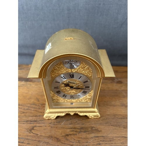 223 - Vintage Swiza Tempus Fugit Brass Carriage Alarm Clock with Roma Numerals and Engraved Dial (A/F)