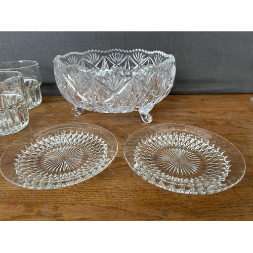 225 - Collection of Glassware Incl. Crystal Candy Bowl and 6 Libbey Duroduff Whisky Glasses Made in USA