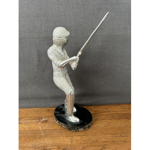 393 - Solid Metal Statuette of Cricketer/Batsman Figure on Wooden Base