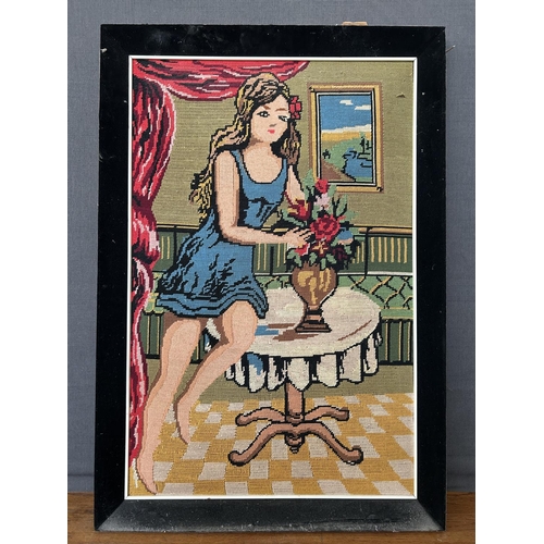396 - Vintage Needlework Artwork Depiction of Female Figure Tapestry (56 x 80cm)