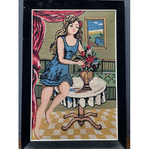 396 - Vintage Needlework Artwork Depiction of Female Figure Tapestry (56 x 80cm)