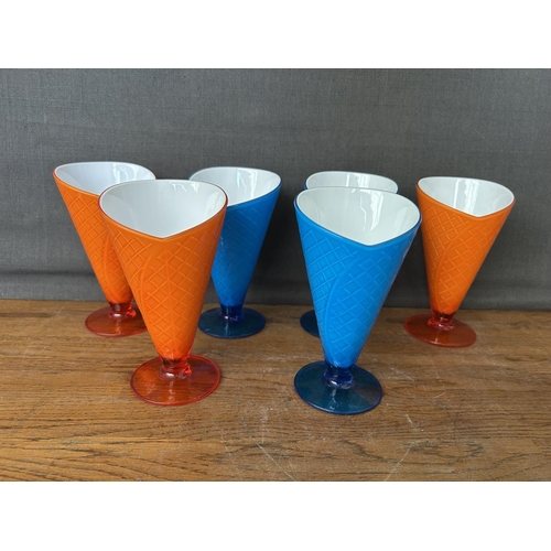 397 - Set of 6 Colored Glass/Plastic Ice Cream Glasses