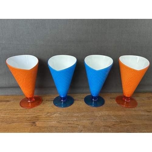 397 - Set of 6 Colored Glass/Plastic Ice Cream Glasses