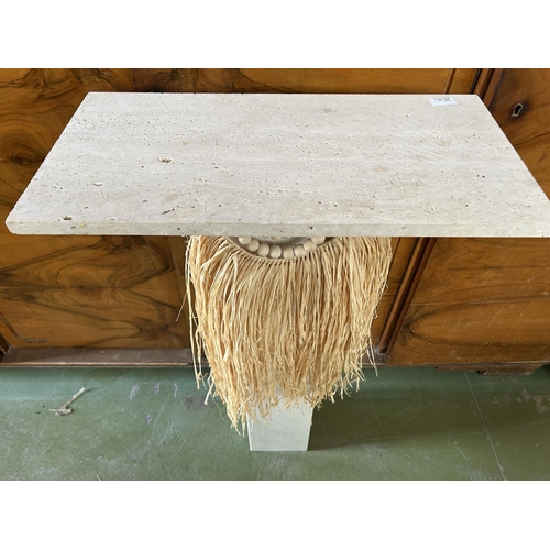 124 - Marble with Stone Top Custom Made Podium/Display Stand Decorated with Straw Skirt and a Beaded Neckl... 
