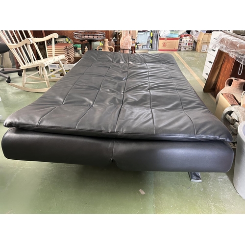 134 - Black Soft Leather 3-Seat Sofa-Bed
