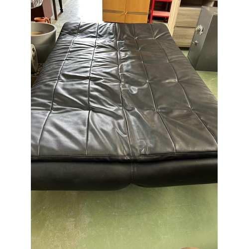 134 - Black Soft Leather 3-Seat Sofa-Bed