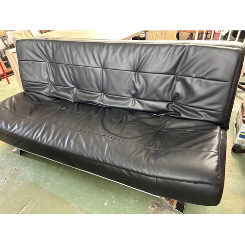 134 - Black Soft Leather 3-Seat Sofa-Bed