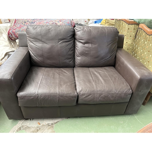 135 - Brown Leather 2-Seat Sofa