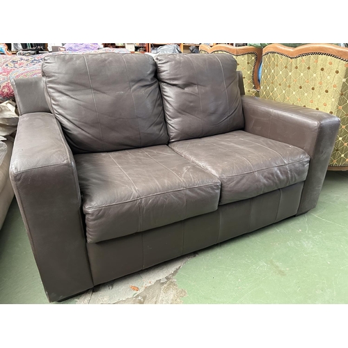 135 - Brown Leather 2-Seat Sofa