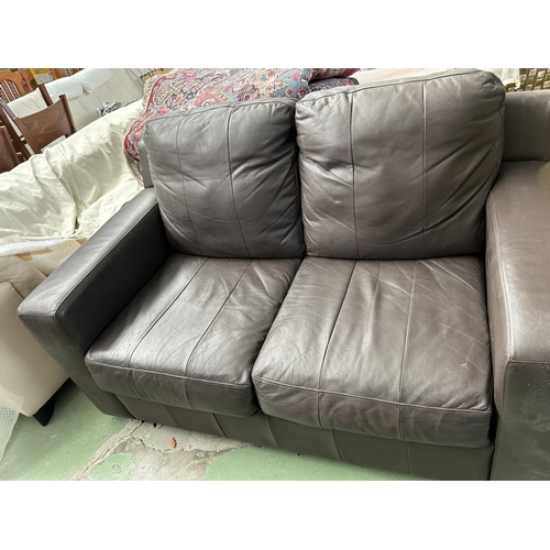 135 - Brown Leather 2-Seat Sofa