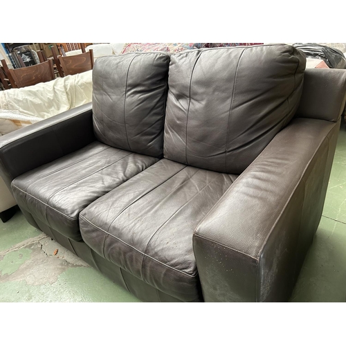 135 - Brown Leather 2-Seat Sofa