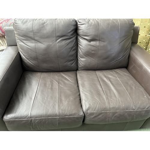 135 - Brown Leather 2-Seat Sofa