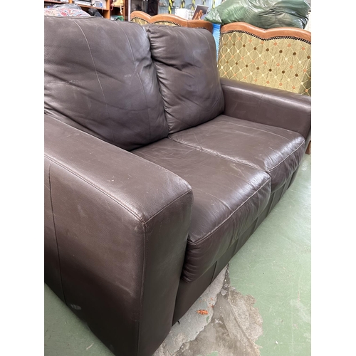 135 - Brown Leather 2-Seat Sofa