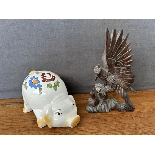 138 - Large Collectible Piggy Bank Together with Eagle Figurine