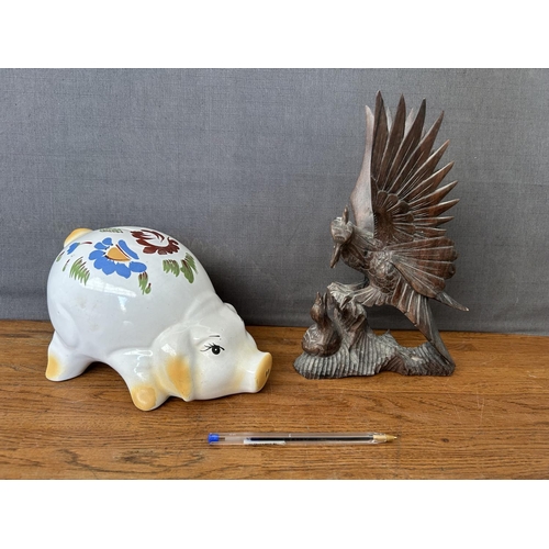 138 - Large Collectible Piggy Bank Together with Eagle Figurine