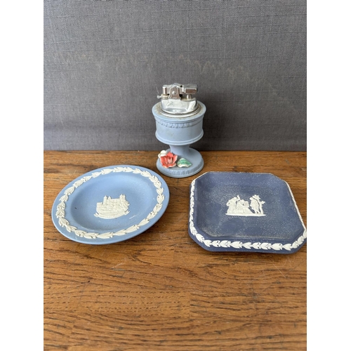 178 - Small Wedgewood Dishes (x2), Japanese Vases (x2), Table Lighter and Onyx Ashtray