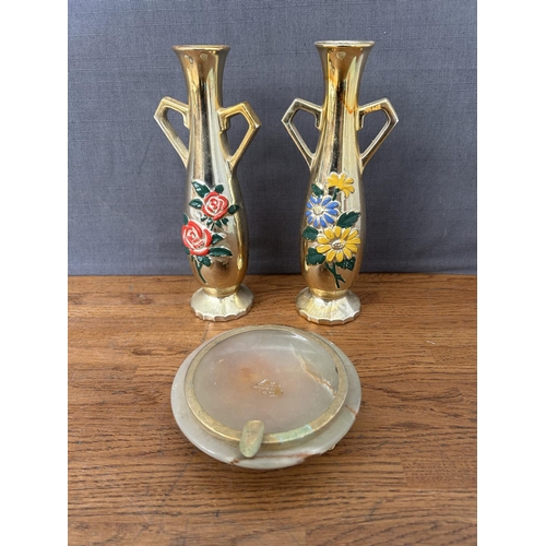 178 - Small Wedgewood Dishes (x2), Japanese Vases (x2), Table Lighter and Onyx Ashtray