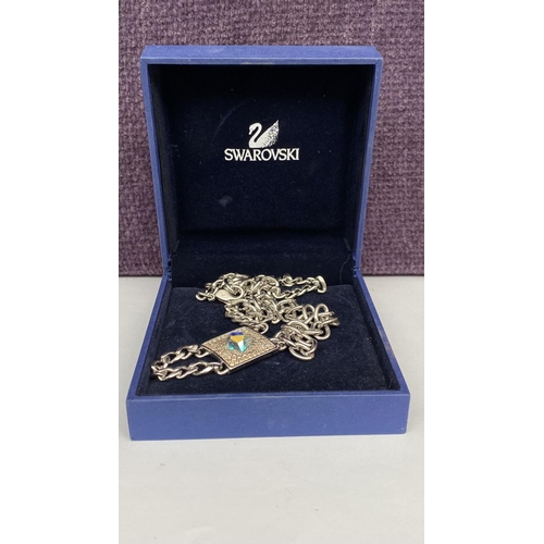 130 - Swarovski Case Padlock Design Pendant with Clear Crystals Pave Necklace