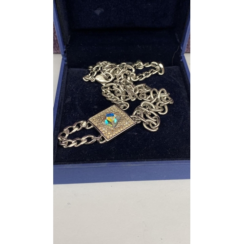 130 - Swarovski Case Padlock Design Pendant with Clear Crystals Pave Necklace