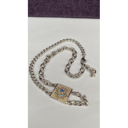 130 - Swarovski Case Padlock Design Pendant with Clear Crystals Pave Necklace