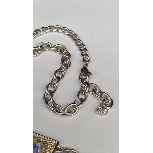 130 - Swarovski Case Padlock Design Pendant with Clear Crystals Pave Necklace