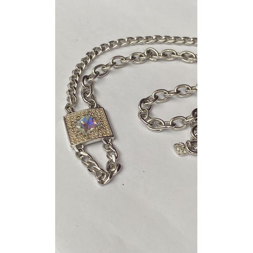 130 - Swarovski Case Padlock Design Pendant with Clear Crystals Pave Necklace