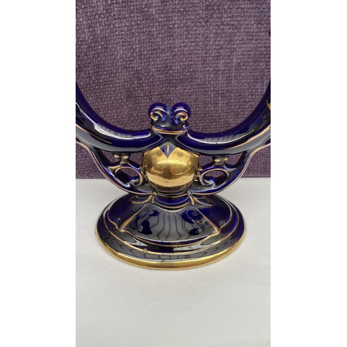 203 - Vintage Cobalt Blue and Gold Porcelain Candelabra Signed at the Bottom Italy 2901 (As Is - See Pictu... 