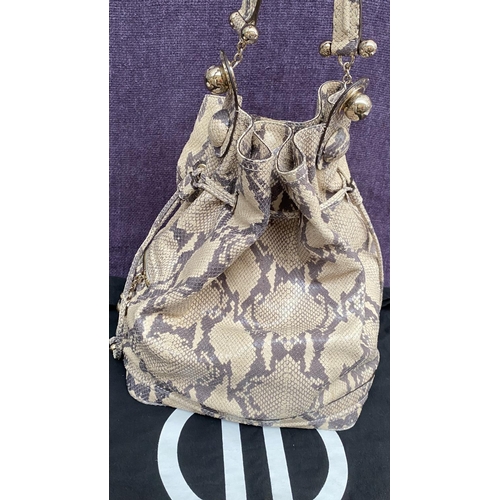 248 - Bill Blass Large Designer Beige Python Snake Skin Leather Hobo Shoulder Bag with Drawstring Closure ... 