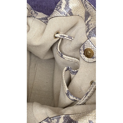 248 - Bill Blass Large Designer Beige Python Snake Skin Leather Hobo Shoulder Bag with Drawstring Closure ... 