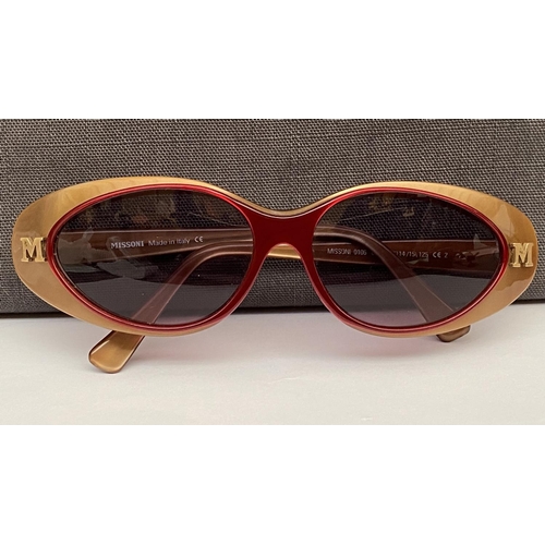 131 - Pair of Missoni Cat-Eye Sunglasses with Gold Tone/Honey Amber Frame and Red Detailings
